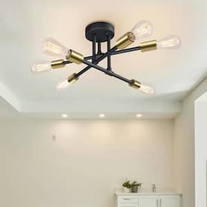 17.5 in. 6-Light Black Sputnik Semi-Flush Mount Ceiling Light