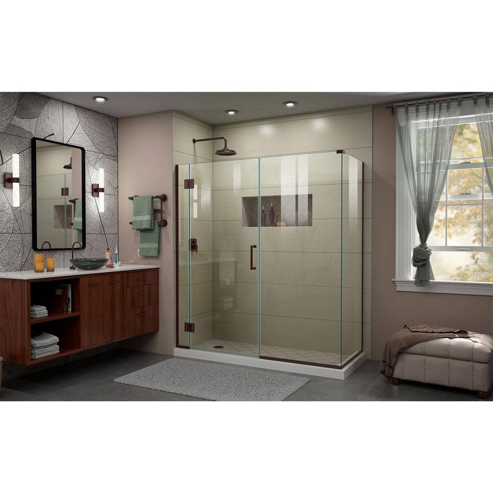 Unidoor-X 64.5" Frameless Clear Glass Shower Enclosure with Black Hardware