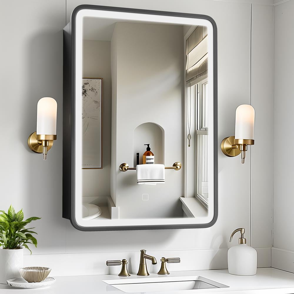 20 in. W x 28 in. H LED Lighted Rectangular Metal Recessed/Surface Mount Me