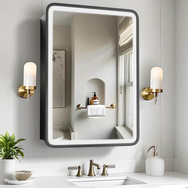 Lirago 20 in. W x 28 in. H LED Lighted Rectangular Metal Recessed/Surface Mount Medicine Cabinet with Mirror