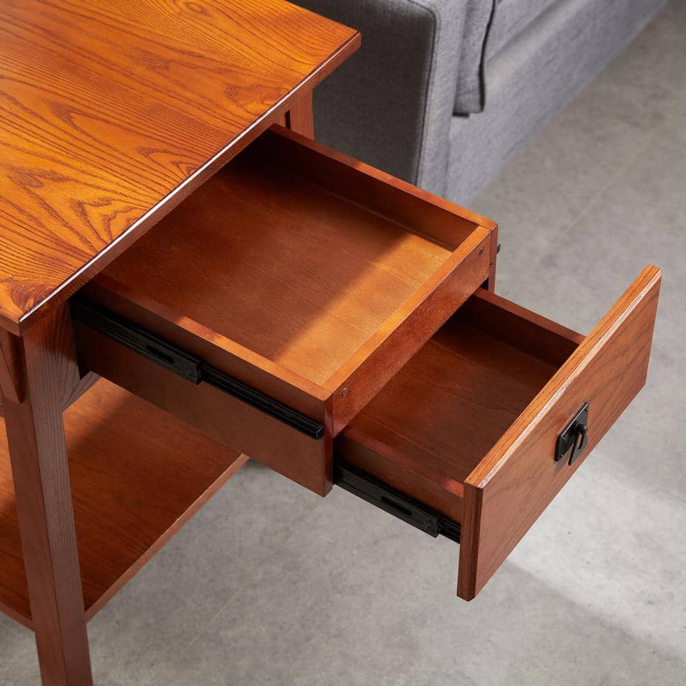 Russet Solid Wood Mission End Table with Locking Compartment
