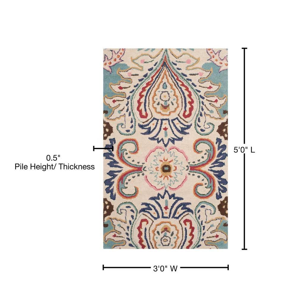 Ivory and Blue Hand-Tufted Wool 3' x 5' Area Rug