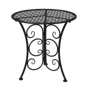20 in. Black Round Metal Outdoor Patio Bistro Side Tables, Outside All Weather Iron End Table for Garden Porch Lawn