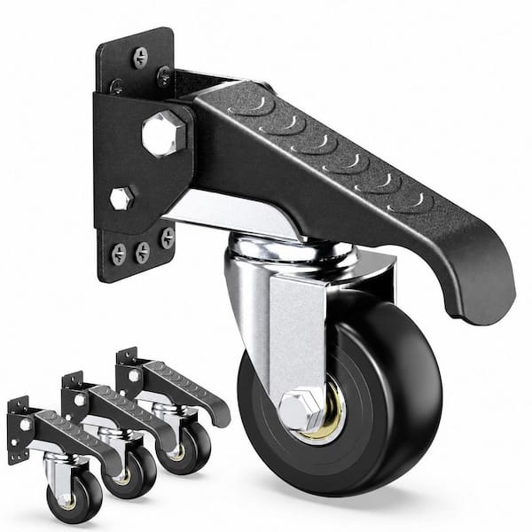 4-Pack Heavy Duty Retractable Swivel Casters Steel PP Side-Mounted Pedal Lift with 700 lbs. Load Rating
