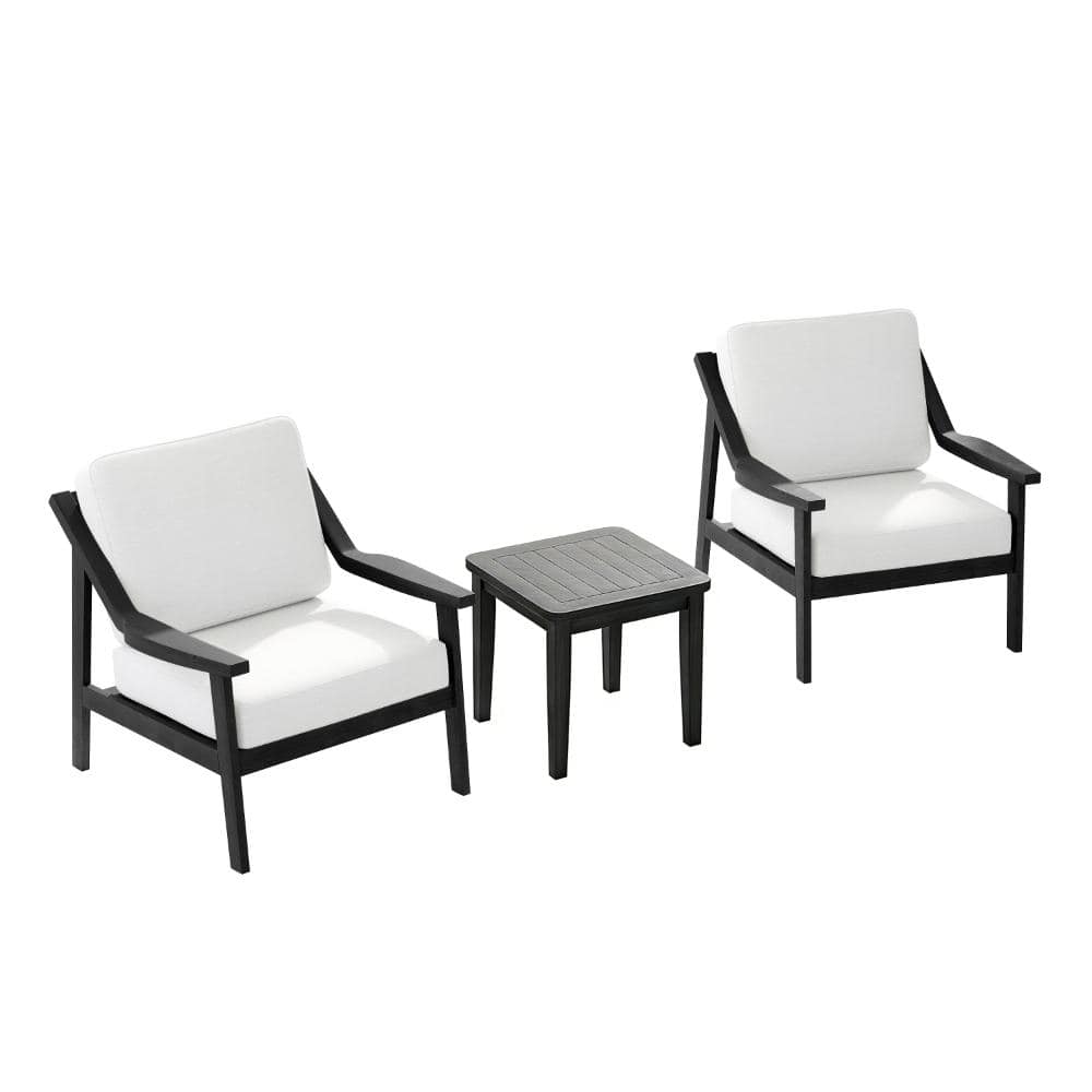 3-Piece Teak Patio Lounge Chairs Conversation Set with Beige Cushions and Black Side Table price history on PriceWatchPro