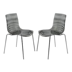 Astor Water Ripple Design Modern Lucite Dining Side Chair with Metal Legs Set of 2 in Transparent Black