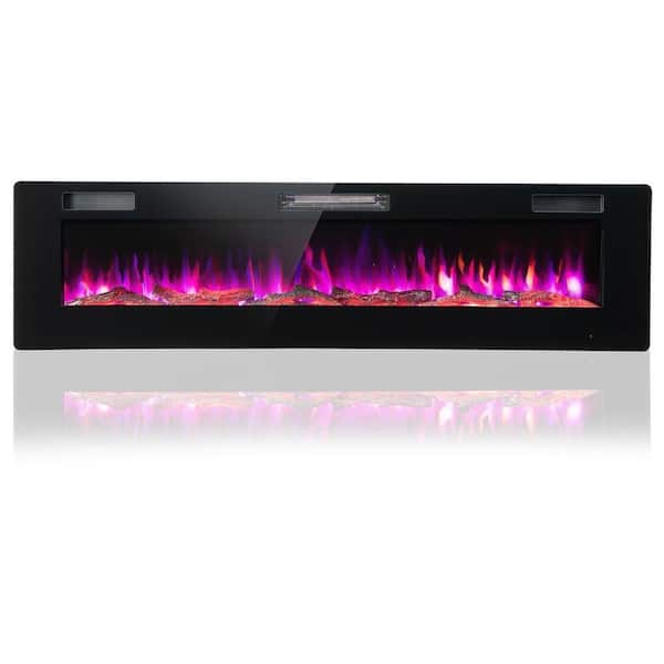 60 Inches Ultra-thin Electric Fireplace with Remote Control and Timer Function in Black