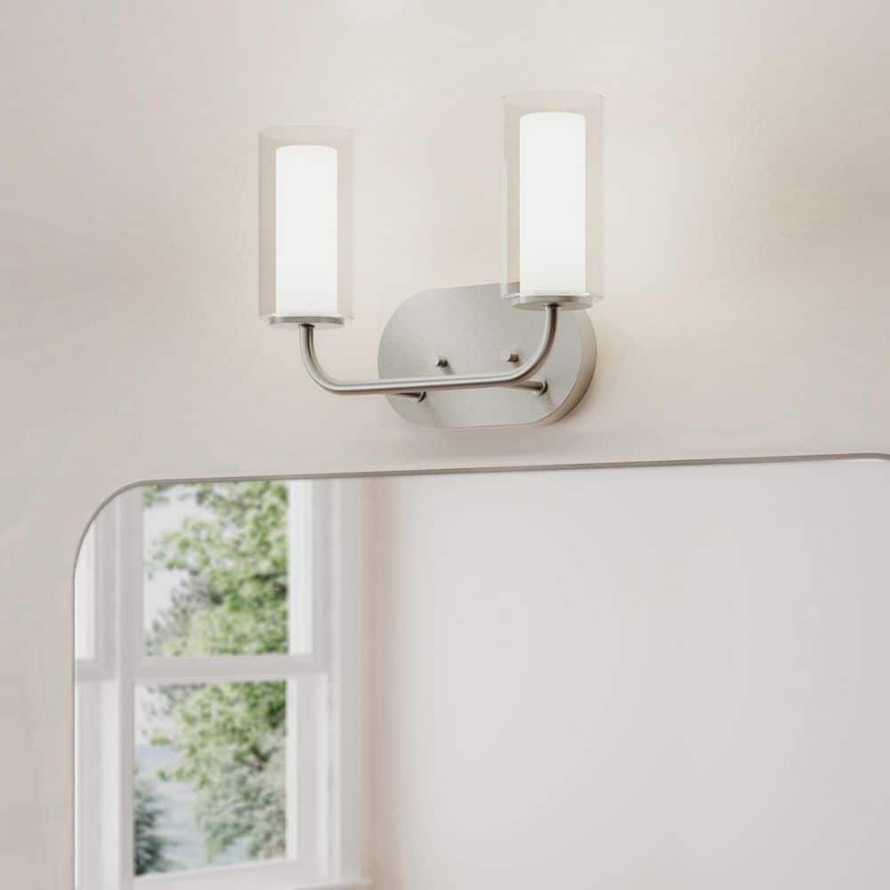Mack 12.5 In. 2-Light Brushed Nickel Modern Traditional Vanity Light with Layered Glass Shades price history on PriceWatchPro