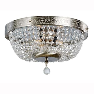 14 in. 3-Light Brushed Nickel Flush Mount with Crystal Accents