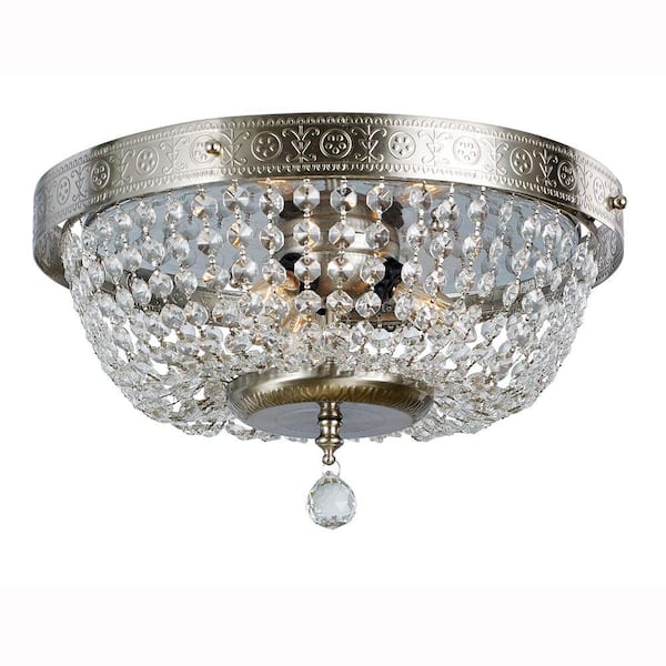 Hampton Bay 14 in. 3-Light Brushed Nickel Flush Mount with Crystal Accents