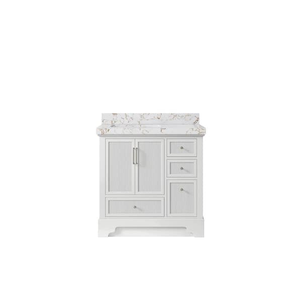 Willow Collections Alys 36 in. W. x 22 in. D x 36 in. H Left Offset Sink Bath Vanity in White 2 in. Viola Gold Qt. Top