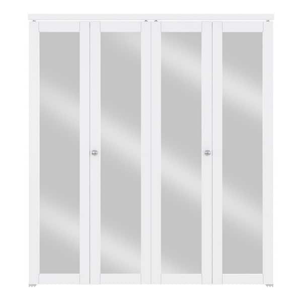 72 in. x 80 in. 1-Lite Mirrored Glass and Solid Core White Finished MDF Interior Closet Bi-fold Door with Hardware