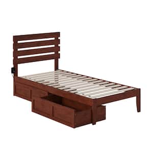 Oxford Walnut Twin Extra Long Solid Wood Storage Platform Bed with USB Turbo Charger and 2 Extra Long Drawers