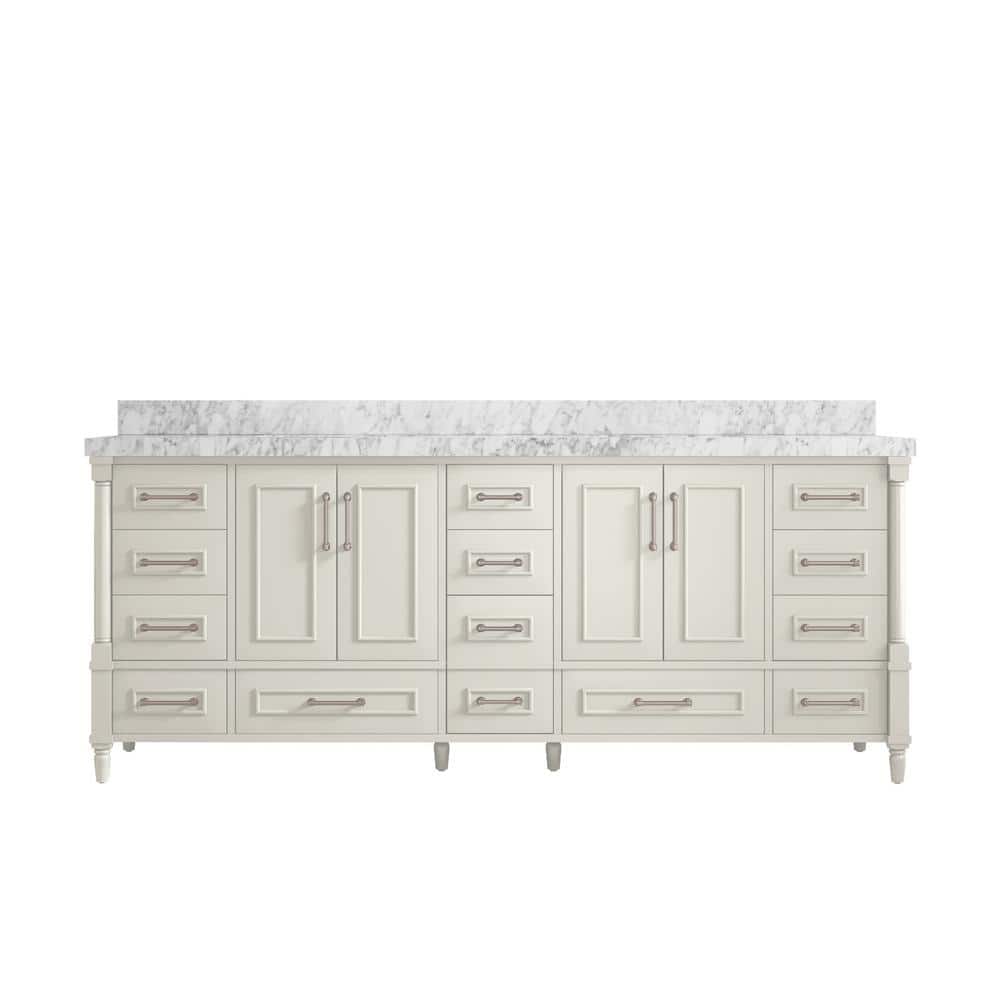 Hudson 84 in. Double Sink Freestanding Alabaster Bath Vanity with Carrara Marble Top price history on PriceWatchPro