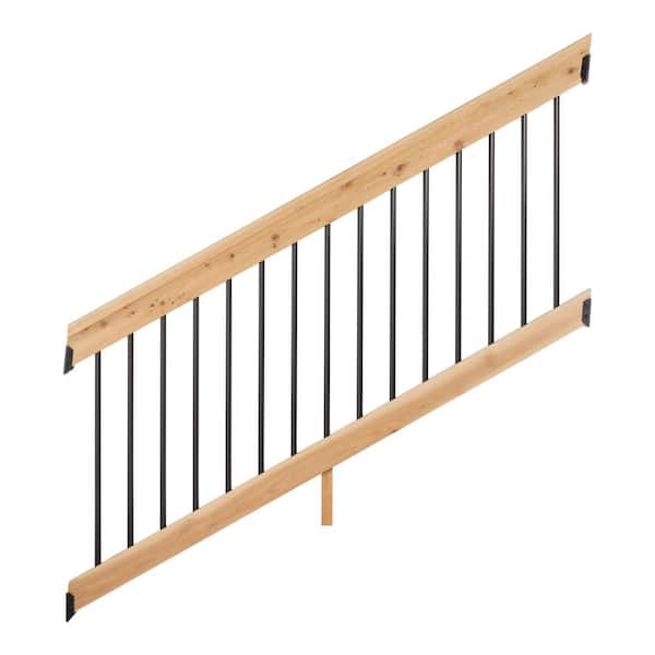 Western Red Cedar Stair 6 ft. Railing Kit with Black Aluminum Balusters