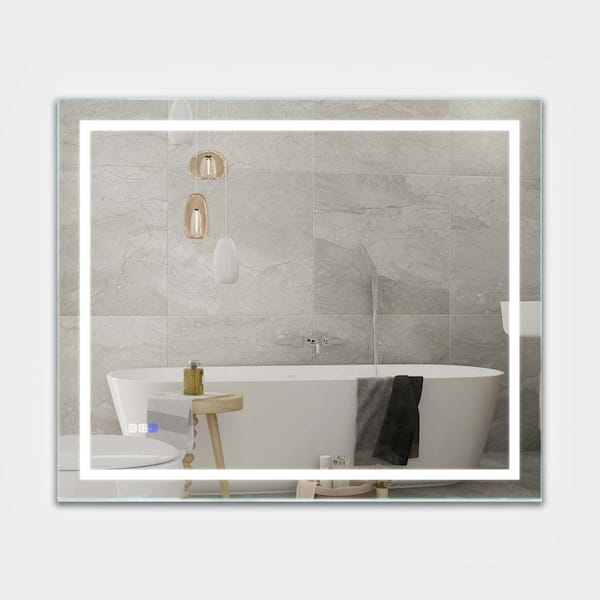 Whatseaso 36 in. W x 30 in. H Rectangular Frameless Led Dimmable Anti-Fog Wall Bathroom Vanity Mirror in Silver