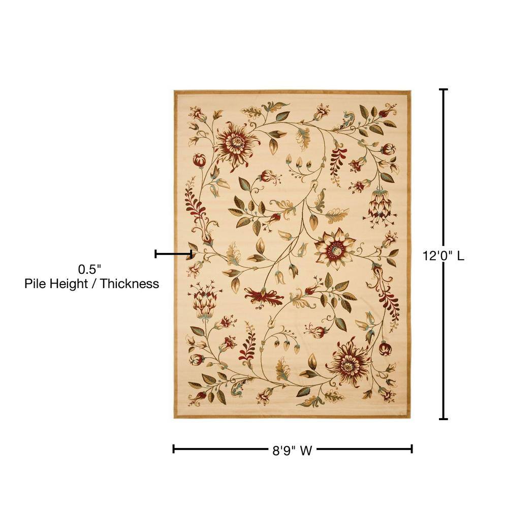 Ivory Multi Floral Synthetic Medium Pile Area Rug