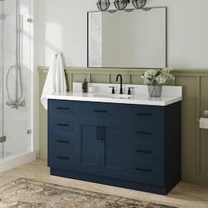 Hepburn 54 in. W x 22 in. D x 36 in. H Single Sink Freestanding Bath Vanity in Midnight Blue with Carrara Quartz Top