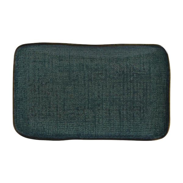PORTO BRASIL 10.63 in. Oceano Dark Blue Stoneware Rectangular Platter Medium Juta (Set of 4)