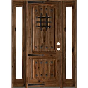 76 in. x 96 in. Mediterranean Knotty Alder Right-Hand/Inswing Clear Glass Provincial Stain Wood Prehung Front Door