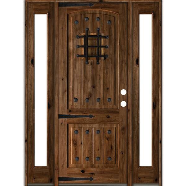 Krosswood Doors 76 in. x 96 in. Mediterranean Knotty Alder Right-Hand/Inswing Clear Glass Provincial Stain Wood Prehung Front Door