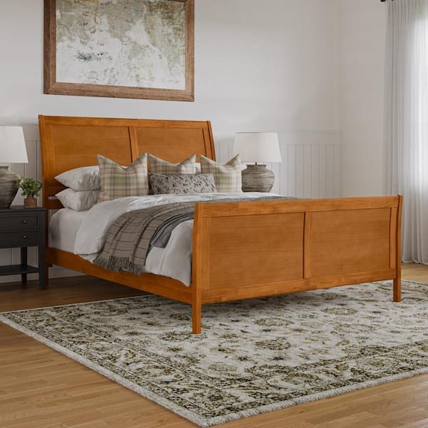 AFI Portland Light Toffee Natural Bronze Solid Wood Frame Queen Low Profile Platform Bed with Matching Footboard