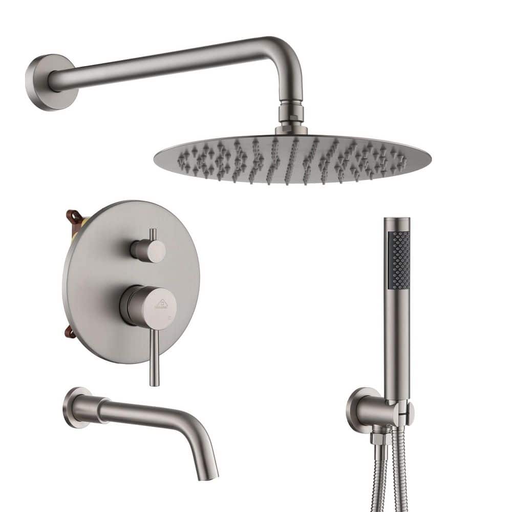 3-Spray Patterns Round 10 in. Wall Mount Dual Shower Heads with Handheld and Tub Faucet 2.5 GPM in Brushed Nickel price history on PriceWatchPro