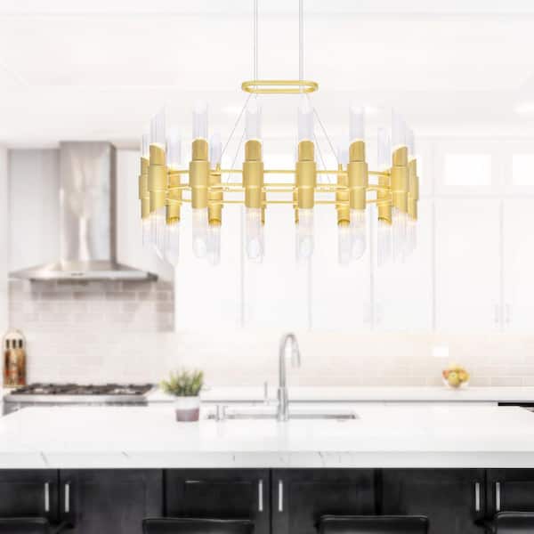 Croissant 28-Light Satin Gold Indoor Chandelier With Glass Shades