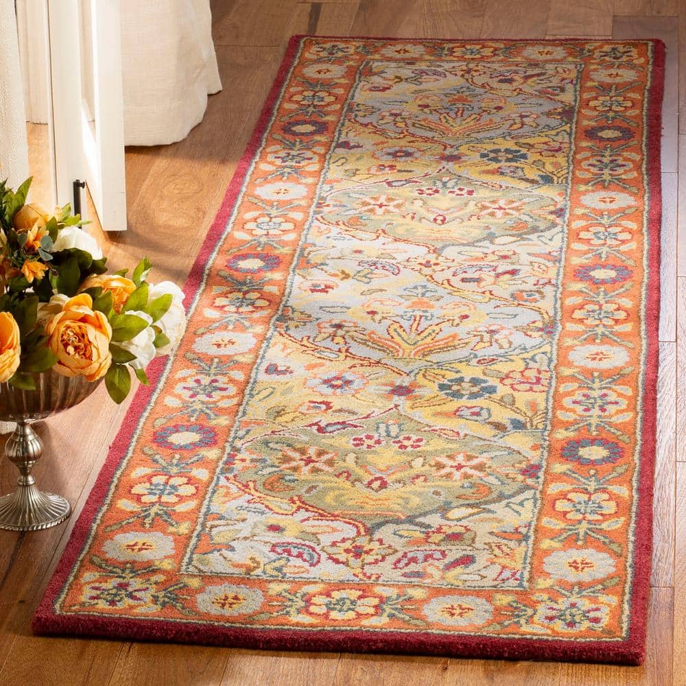 Elegant Multi-Red Hand-Tufted Wool Runner Rug, 2'3" X 20'
