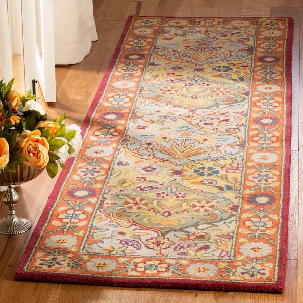 Heritage Multi/Red 2 ft. x 20 ft. Floral Border Geometric Runner Rug