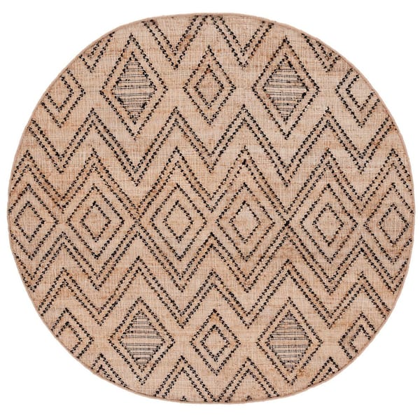 Natural Fiber 6 ft. x 6 ft. Black/Natural Geometric Round Area Rug