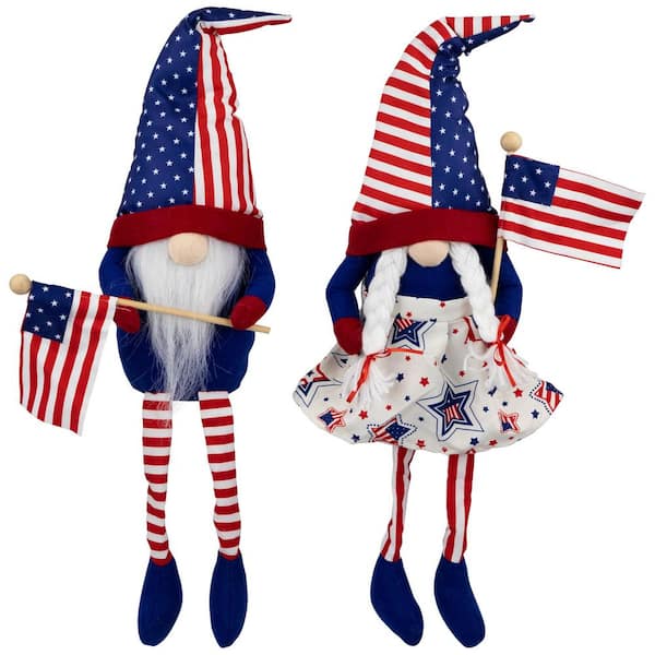 Stars and Stripes Patriotic Gnomes with Dangling Legs-21.25 in. Set of 2