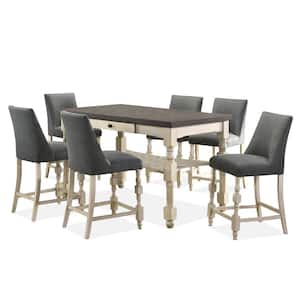Besta 7-Piece Ivory and Dark Gray Counter Height Table Set