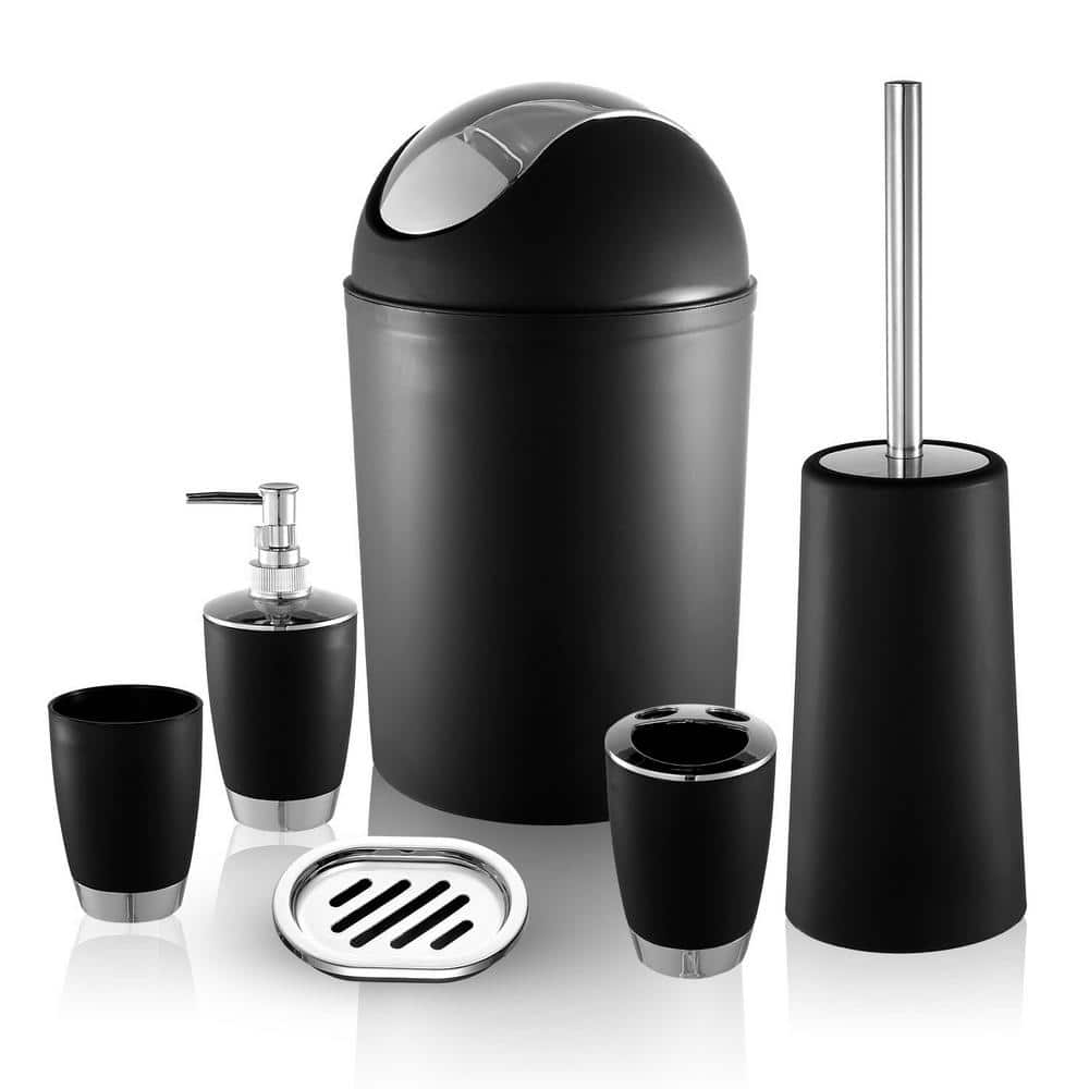6-Piece Bathroom Accessory Set with Soap Dispenser, Toothbrush Holder, Blac