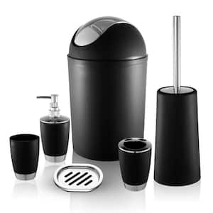 6-Piece Bathroom Accessory Set with Soap Dispenser, Toothbrush Holder, Black