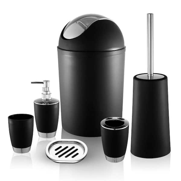 Aoibox 6-Piece Bathroom Accessory Set with Soap Dispenser, Toothbrush Holder, Black