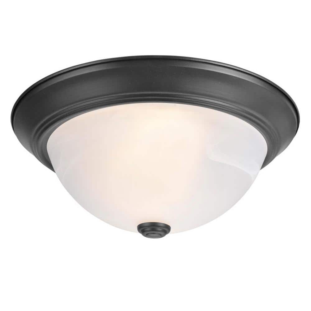 13" Dark Bronze Flush Mount Ceiling Light with White Alabaster Glass