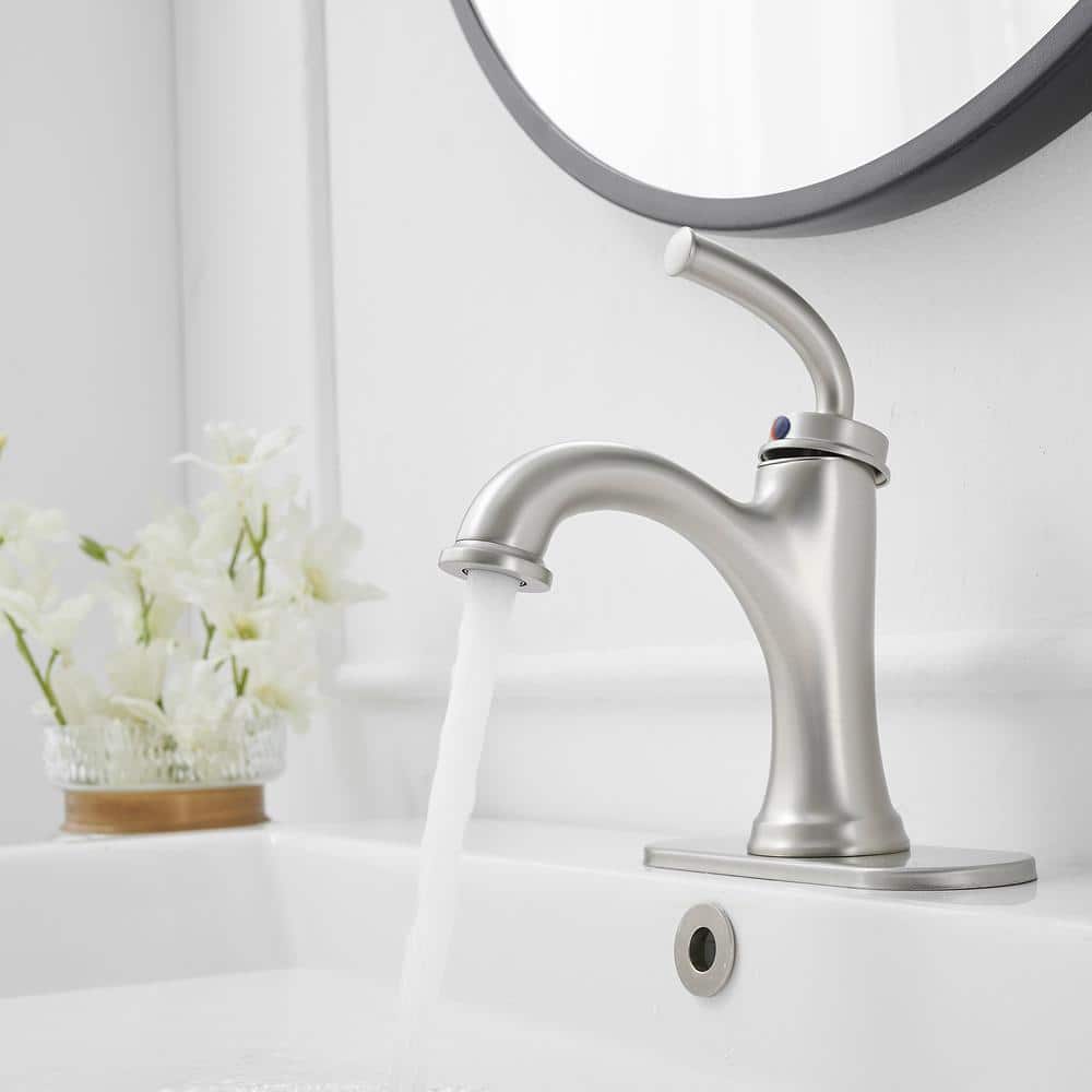 Nickel Single Handle Modern Bathroom Faucet with Deck Plate