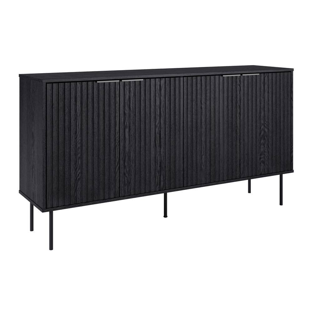 Lysander Black Wood Fluted Sideboard Buffet Cabinet