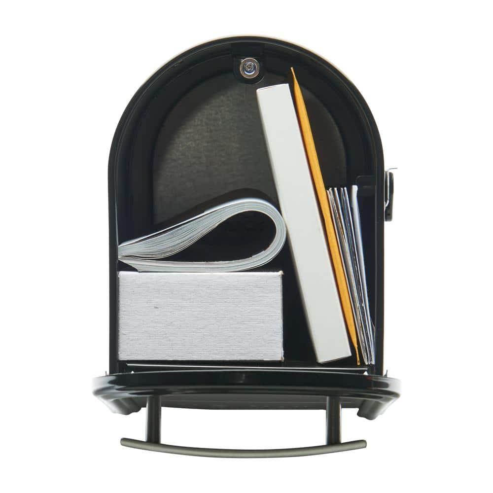 Franklin Medium Black Steel Post Mount Mailbox with Nickel Accents