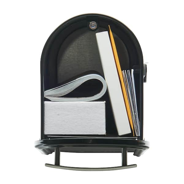 Franklin Medium, Steel, Post Mount Mailbox, Black w/Satin Nickel