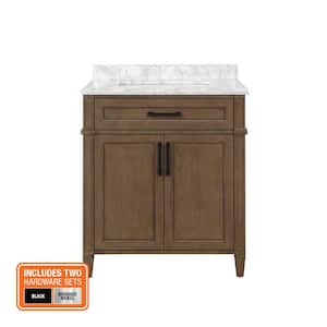 Caville 30 in. W x 22 in. D x 34 in. H Single Sink Bath Vanity in Almond Latte with Carrara Marble Top