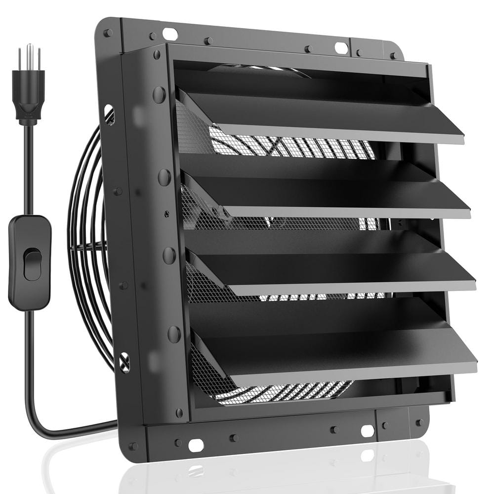 14 in. 882 CFM Black Metal Shutter Exhaust Fan, 1400 RPM Vent Fan for Shed 
