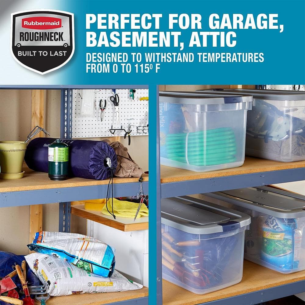 Clear 95 Qt Plastic Storage Bins with Gray Lids, Set of 4