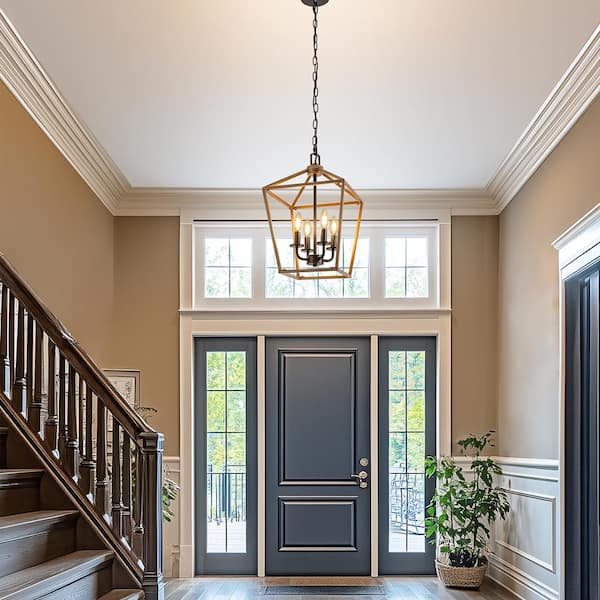 8 in. 4-Light Brown Geometric Open Cage Pendant Light, Ideal for Dining Rooms, Foyers, Kitchens and Beyond