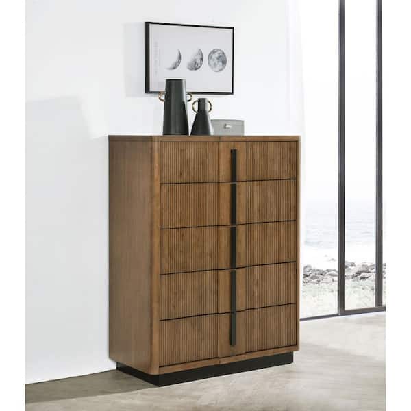Terrace Ash Brown 5-Drawer 40.25 in. Chest of Drawers