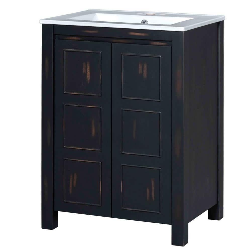 24 in. W x 18.3 in. D x 34.7 in. H Freestanding Bath Vanity in Espresso wit