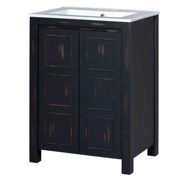 Unbranded 24 in. W x 18.3 in. D x 34.7 in. H Freestanding Bath Vanity in Espresso with White Ceramic Top, 2 Soft-close Doors