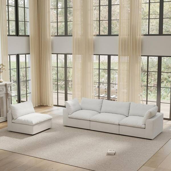 J&E Home 157.32 in. Square Arm 6-piece Linen Down Sectional Sofa