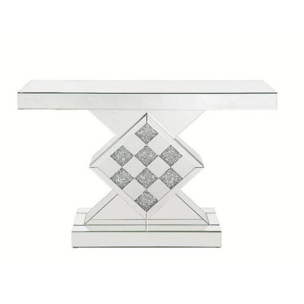 Benjara 14 In Silver Rectangle Glass Top Console Table With Pedestal Base Bm261702 The Home Depot